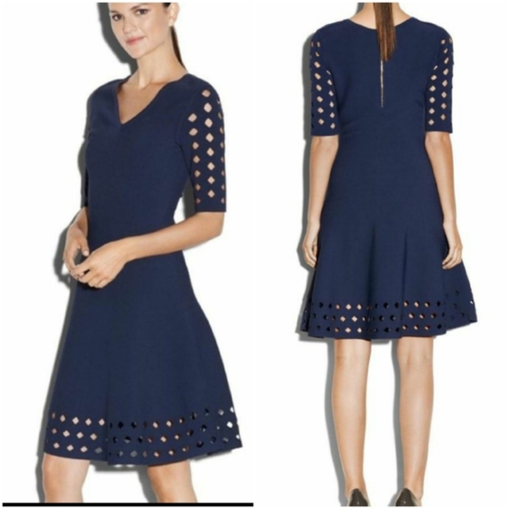 NWT MILLY Diamond Pointelle Flare Dress Size S